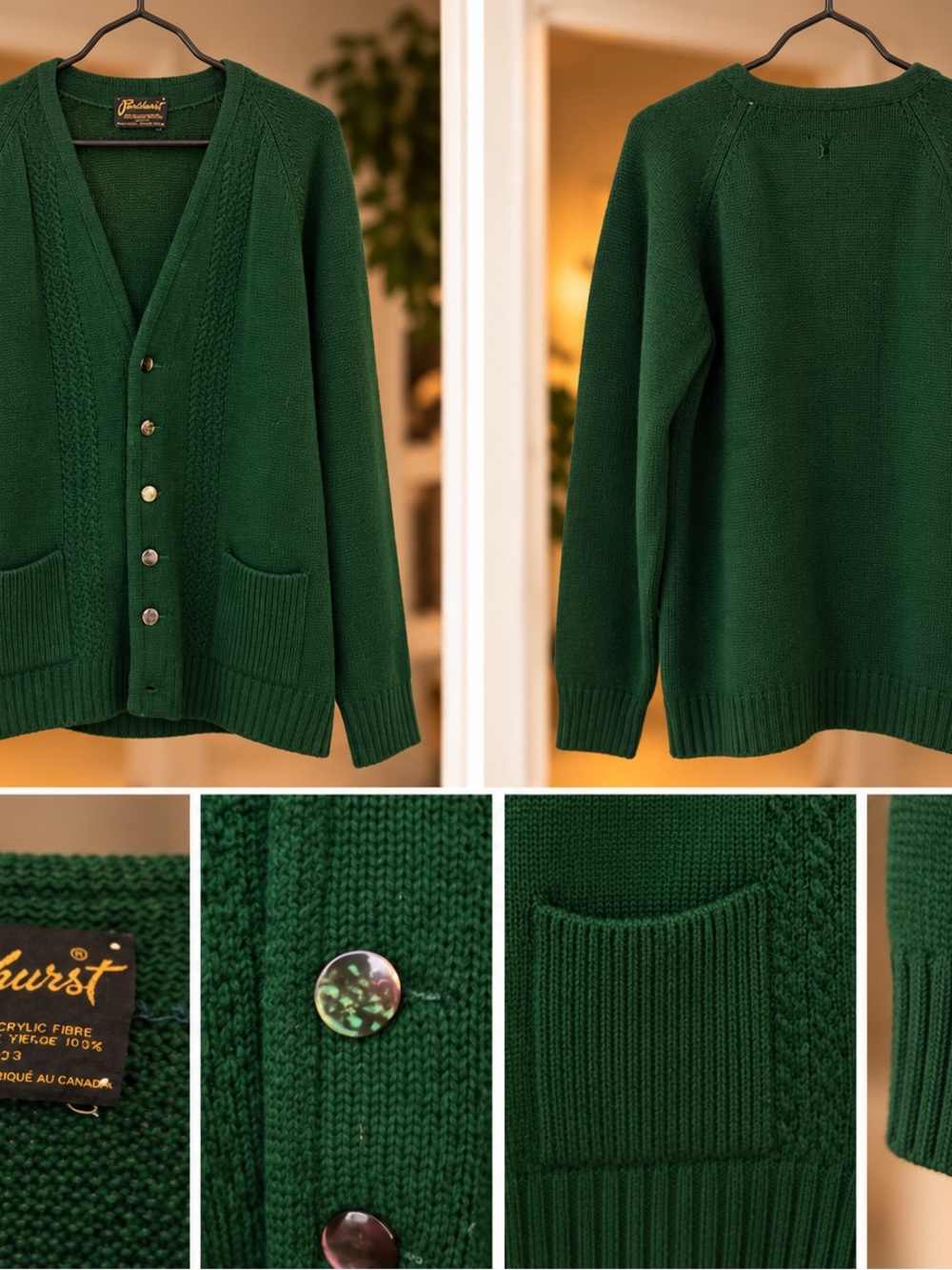 Vintage Parkhurst Deep Green V-Neck Button Cardigan